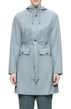 Rains Curve Waterproof Belted Jacket In Blue