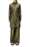 Rains Curve Waterproof Belted Jacket In Green