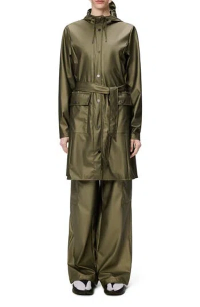 Rains Curve Waterproof Belted Jacket In Green