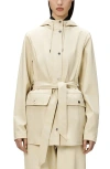 Rains Curve Hooded Belted Waterproof Jacket In Dune