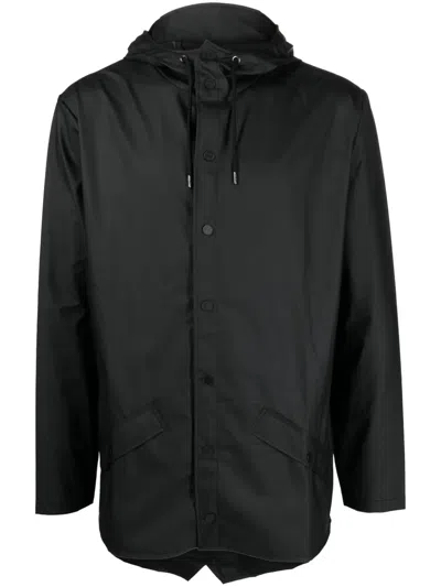 RAINS DRAWSTRING-HOODED BUTTONED RAIN JACKET