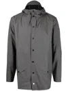 Rains Drawstring-hooded Buttoned Rain Jacket In Grey