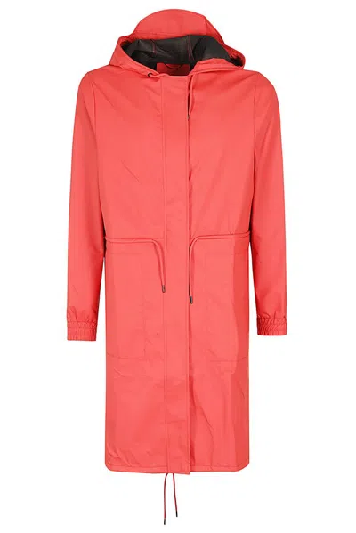 Rains Drawstring Hooded Coat In Red