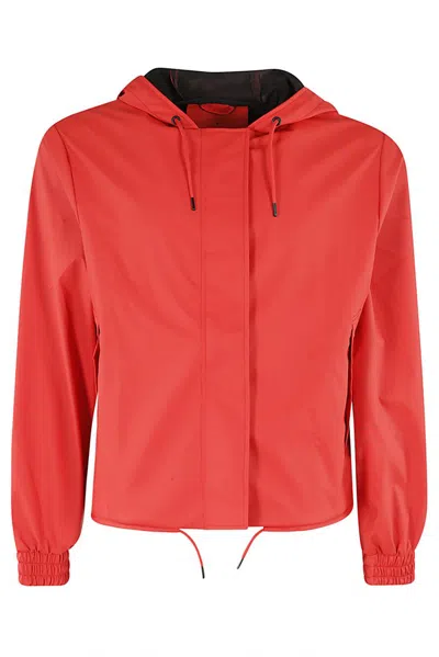 Rains Drawstring Hooded Jacket In Red