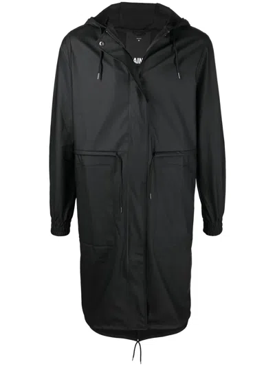 Rains Drawstring Hooded Raincoat In Black