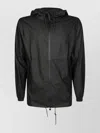 Rains Drawstring Waterproof Jacket Elastic Cuffs Hood In Black