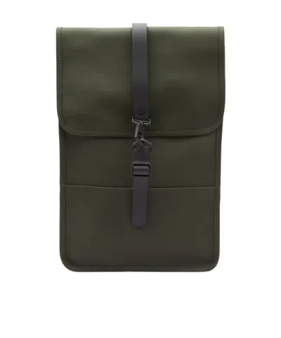 Rains Logo Detailed Foldover Top Backpack In Green