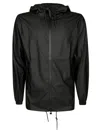 Rains Drawstring Waterproof Jacket Elastic Cuffs Hood In Black