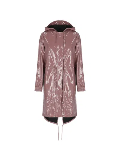 Rains Glossy Hooded Parka In Pink