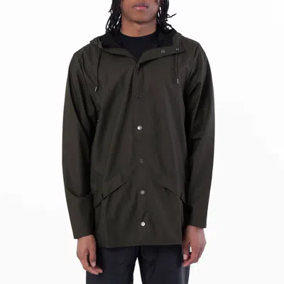 Rains Green Waterproof Hooded Rain Jacket In Black