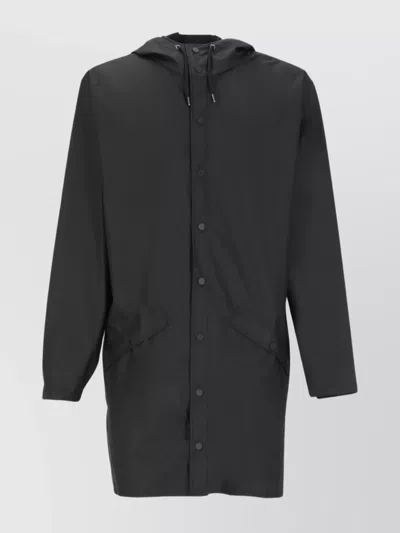 Rains High Neck Raincoat With Hood And Pockets In Black