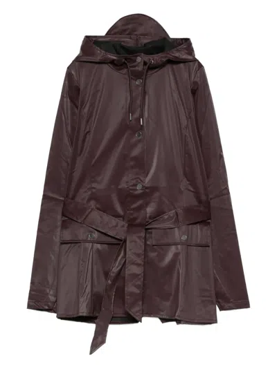 Rains Hooded Belted Coat In Brown