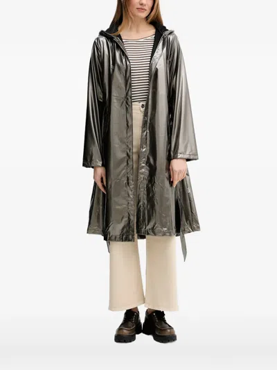 Rains Hooded Belted Coat In Gray