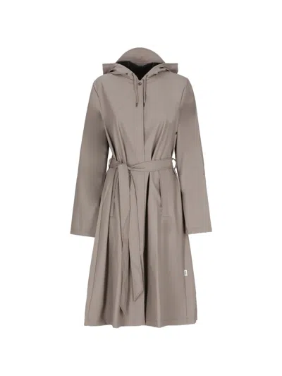 Rains Hooded Belted Coat In Neutral