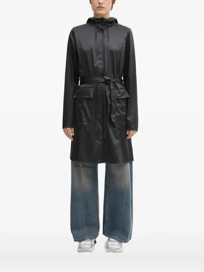 Rains Hooded Belted Raincoat In Black