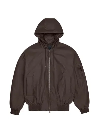 Rains Hooded Bomber Jacket In Brown