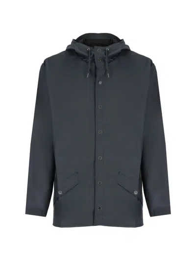 Rains Hooded Button Edcoat In Blue