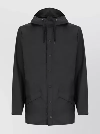Rains Hooded Button-up Jacket Pockets In Black