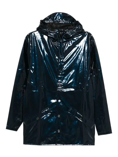 Rains Hooded Buttoned Jacket In Blue
