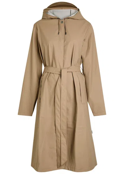 Rains Hooded Coated Shell Jacket In Brown