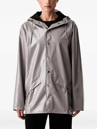 Rains Hooded Gloss-effect Raincoat In Gray