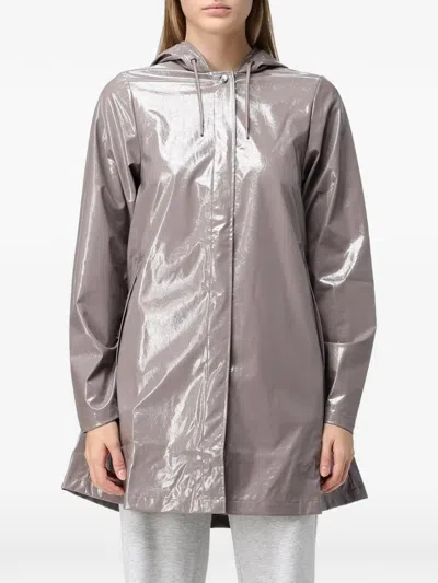 Rains Hooded Gloss-finish Coat In Gray