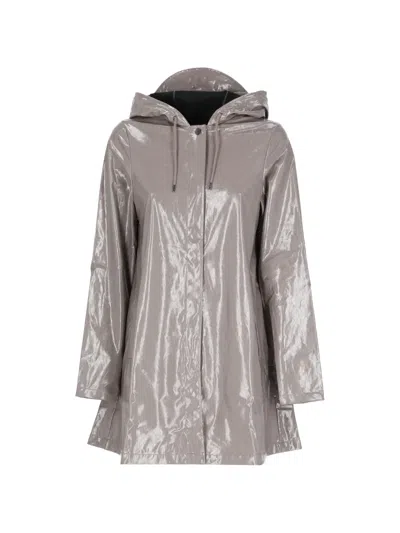 Rains Hooded Gloss-finish Coat In Silver