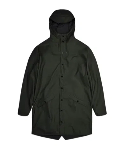 Rains Hooded Long Raincoat In Black