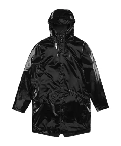 Rains Hooded Long Raincoat In Black