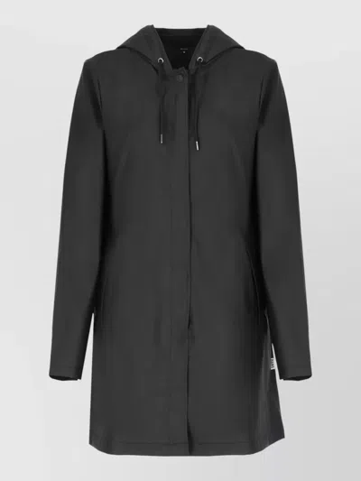 Rains Hooded Long Sleeve Raincoat Snap Button Cuffs In Multi