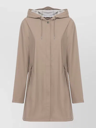 Rains Hooded Long Sleeve Raincoat Snap Button Cuffs In Neutral