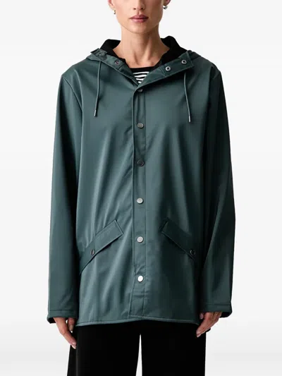Rains Hooded Press-stud Coat In Green