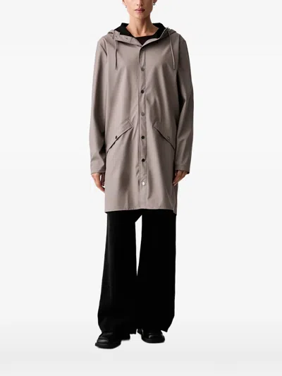 Rains Hooded Press-stud Coat In Gray
