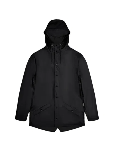Rains Hooded Press-stud Jacket In Black