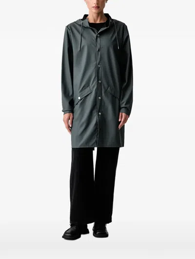 Rains Hooded Press-stud Jacket In Gray