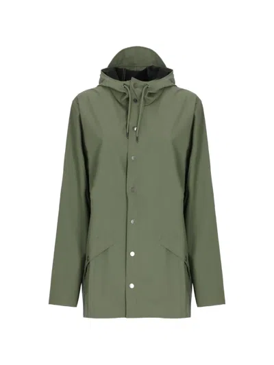 Rains Hooded Press-stud Rain Jacket In Green