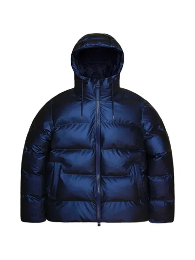Rains Hooded Quilted Jacket In Blue