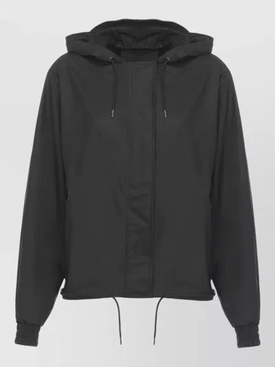 Rains Hooded Rain Jacket Drawstring Hem Pockets In Black