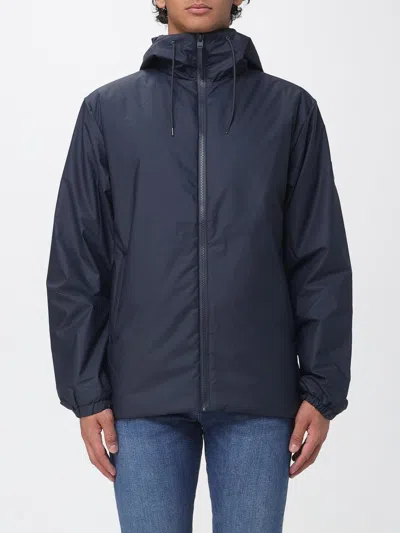 Rains Hooded Windbreaker Jacket In Polyester With High Neck And Zip Closure In Blue