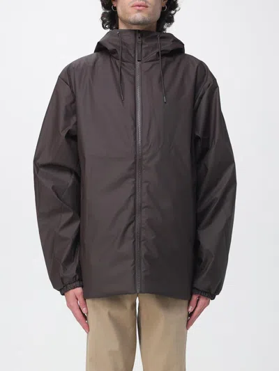 Rains Hooded Windbreaker Jacket In Polyester With High Neck And Zip Closure In Brown
