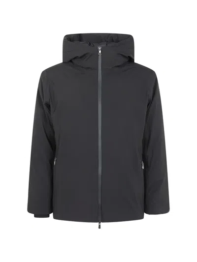 Rains Hooded Zip-up Jacket In Black