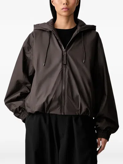 Rains Hooded Zip-up Jacket In Brown