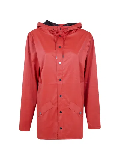 Rains Jacket Hooded Pocket Jacket In Red