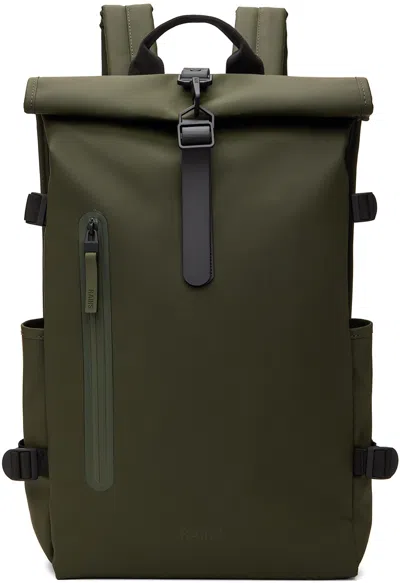 Rains Khaki Rolltop Large Backpack In 03 Green