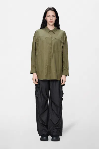 Rains Light Woven Long Sleeve W Shirt In Moss