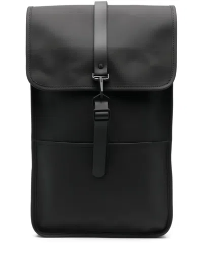 Rains Logo-engraved Foldover-top Backpack In Black