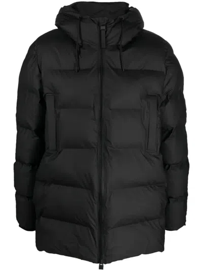 Rains Logo-patch Hooded Padded Jacket In Black