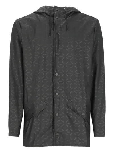 Rains Logo-pattern Hooded Jacket In Black