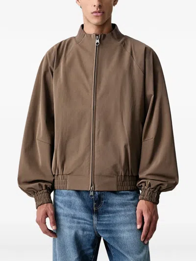 Rains Logo-patch Bomber Jacket In Brown