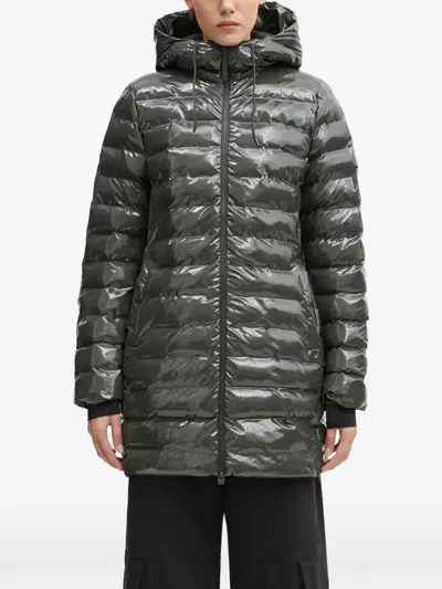 Rains Lohja Curve W3t3 Hooded Quilted Coat In Gray